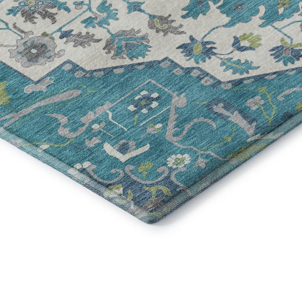 Mayfield Premium Machine Washable Abstract AMF985 Teal 2 ft. 3 in. x 7 ft. 6 in. Runner Rug