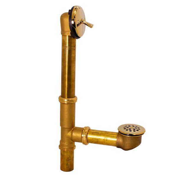 Westbrass 14 in. Bath Waste & Overflow Assembly with Trip Lever and Beehive Strainer Drain in Polished Brass
