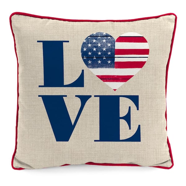 Jordan Manufacturing 18 in. L x 18 in. W x 5 in. T Outdoor Throw Pillow in Beige Love America