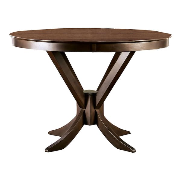 Furniture of America Raven Walnut Solid Wood 53 in. Pedestal Round Dining Table (Seats 4)