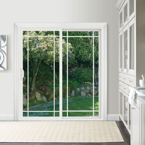 72 in. x 80 in. V-4500 Contemporary White Vinyl Right-Hand 9 Lite Sliding Patio Door
