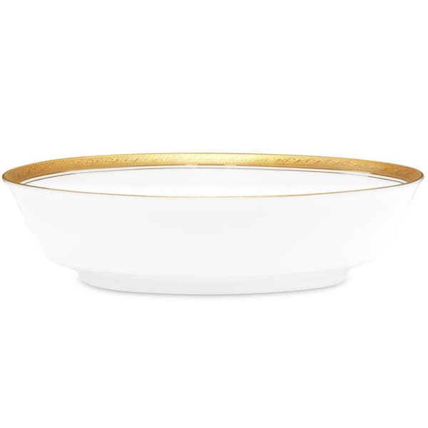 Crestwood Gold 9.75 in., 32 fl. oz. (Gold) Porcelain Serving Bowl (oval)