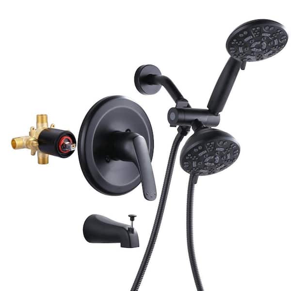Single Handle Dual Shower Faucet and Bathtub Faucet 1.8 GPM with Pressure Balance and Tub Spout in Matte Black