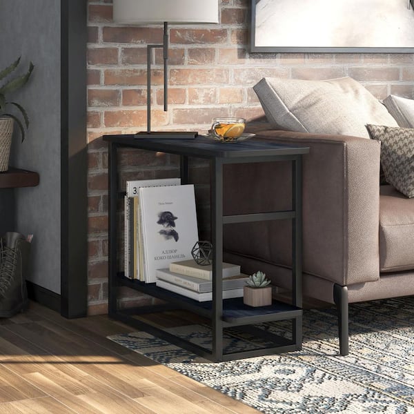 Orenda 31.5 in. Rustic Navy Blue Rectangle PB Wood End Table with Shelf