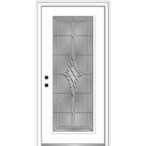 32 in. x 80 in. Grace Right-Hand Inswing Full-Lite Decorative Primed Fiberglass Prehung Front Door, 4-9/16 in. Frame