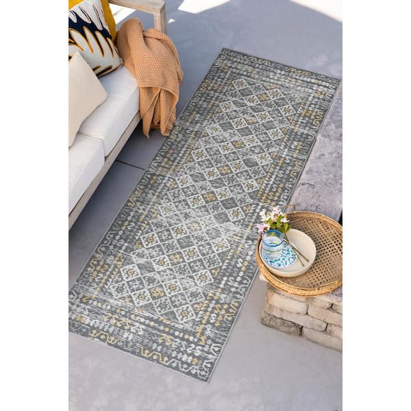 Flora Cream 2 ft. x 8 ft. Moroccan Indoor/Outdoor Area Rug