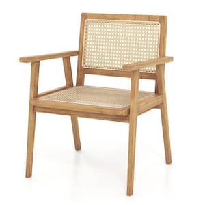 Wood Outdoor Dining Chair in Natural Set of Chair W/Rattan Seat