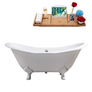 61 in. Cast Iron Clawfoot Non-Whirlpool Bathtub in Glossy White with Polished Chrome Drain and Glossy White Clawfeet
