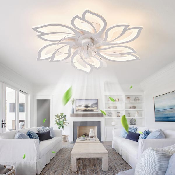 OLUZO 26 in. Indoor White Ceiling Fan with Lights, Flush OLUZO 26 in. Indoor White Ceiling Fan with Lights, Flush