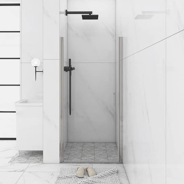 JimsMaison 36 in. to 37.3 in. W x 72 in. H Semi Frameless Pivot Shower Door in Chrome Finish with Clear Tempered Glass