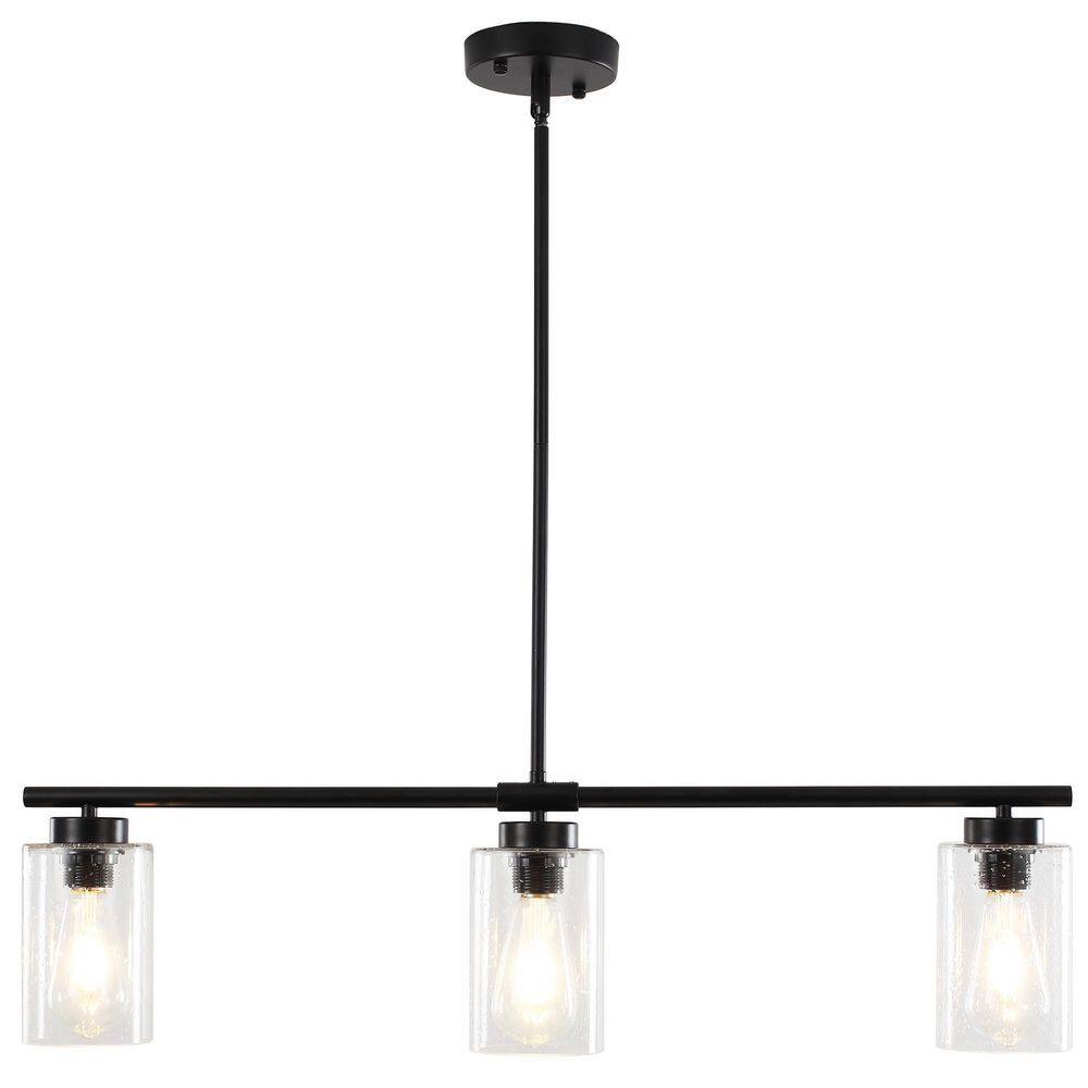 3 Light Black Linear Chandelier with Seeded Glass Cylinder Shades Pendant Light for Kitchen Island Dining Table price history on PriceWatchPro
