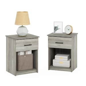 Tidur 1-Drawer French Oak Grey Nightstands with Handle 24.14 in. H x 17.72 in. W x 15.67 in. D (Set of 2)