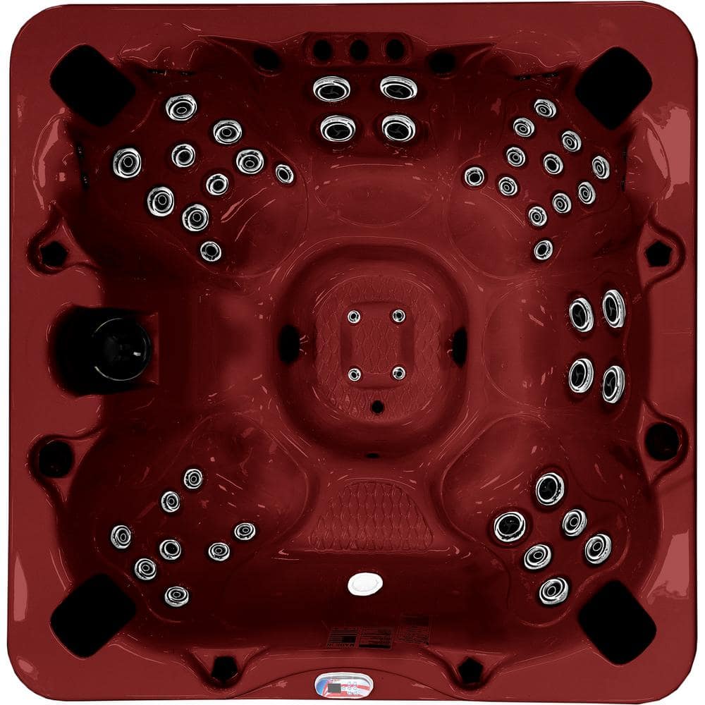 7-Person Dark Cherry Acrylic Bench Spa Hot Tub with LED Waterfall