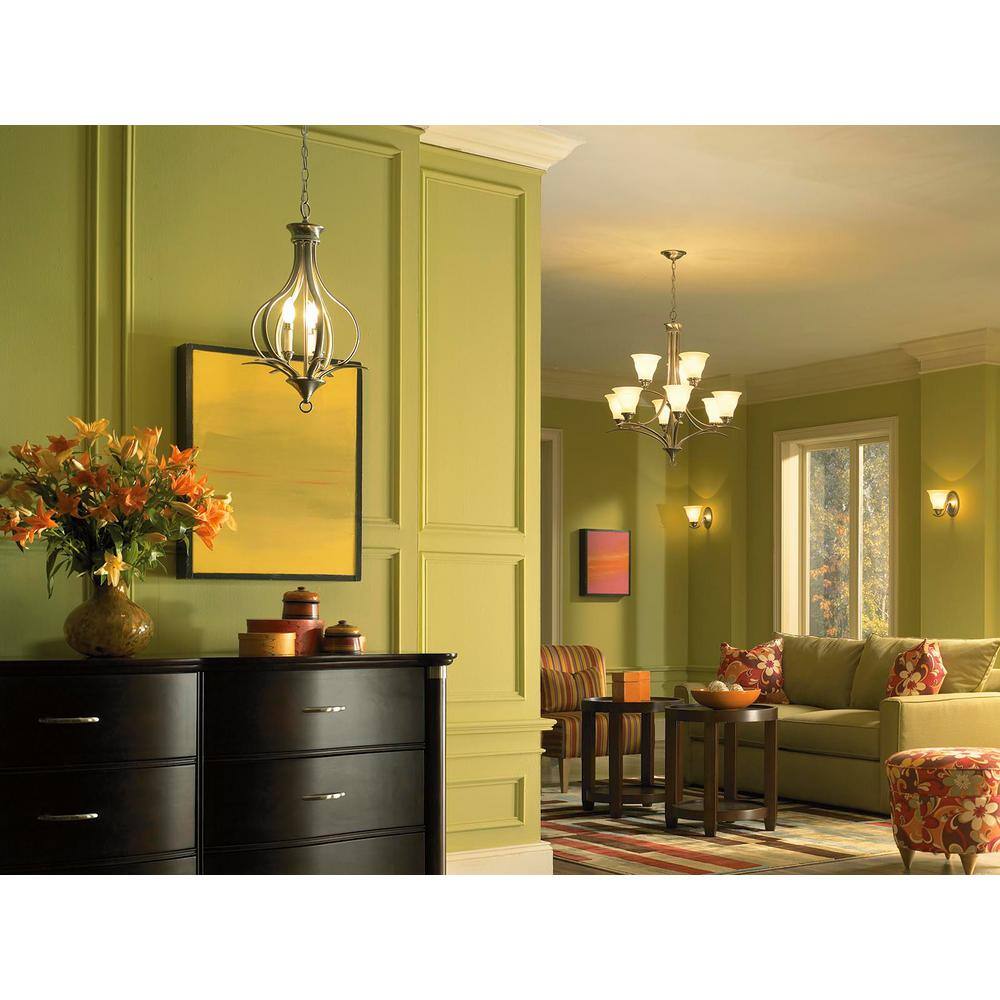Trinity 9-Light Brushed Nickel Two-Tier Chandelier with Etched Glass Shades