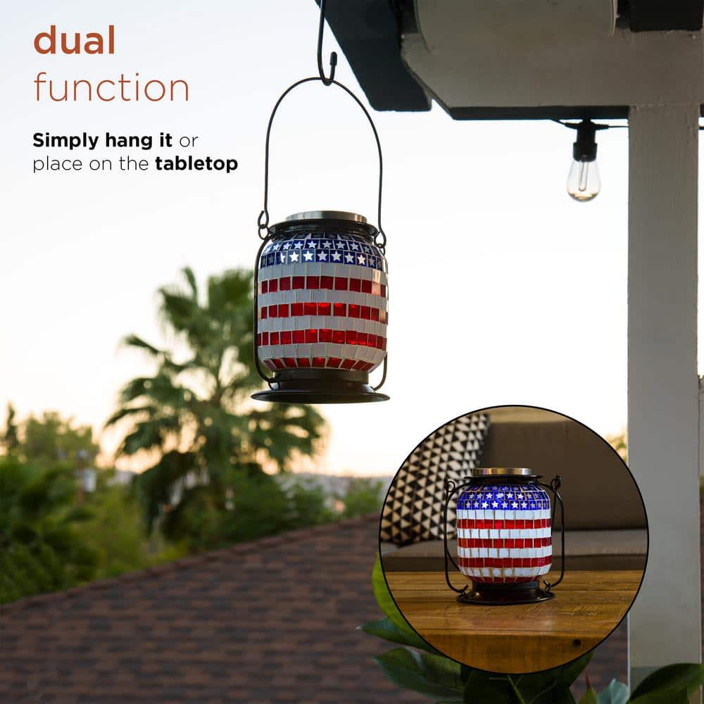 Patriotic Solar Powered LED Outdoor Lantern with Metal Frame