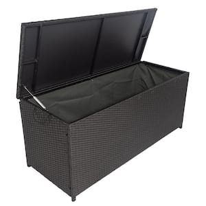 113 Gal. Wicker Outdoor Deck Box with Lid, Patio Cushion Storage Container Bin, Black