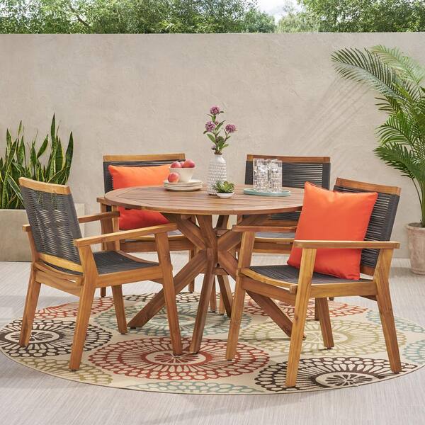 Mcgill Teak Brown 5-Piece Wood Round Outdoor Patio Dining Set