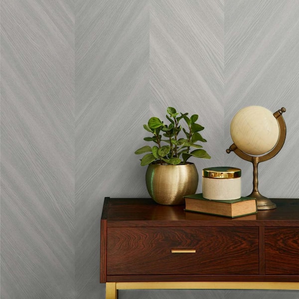 60.75 sq. ft. Sere Chevron Wood Embossed Vinyl Unpasted Wallpaper Roll