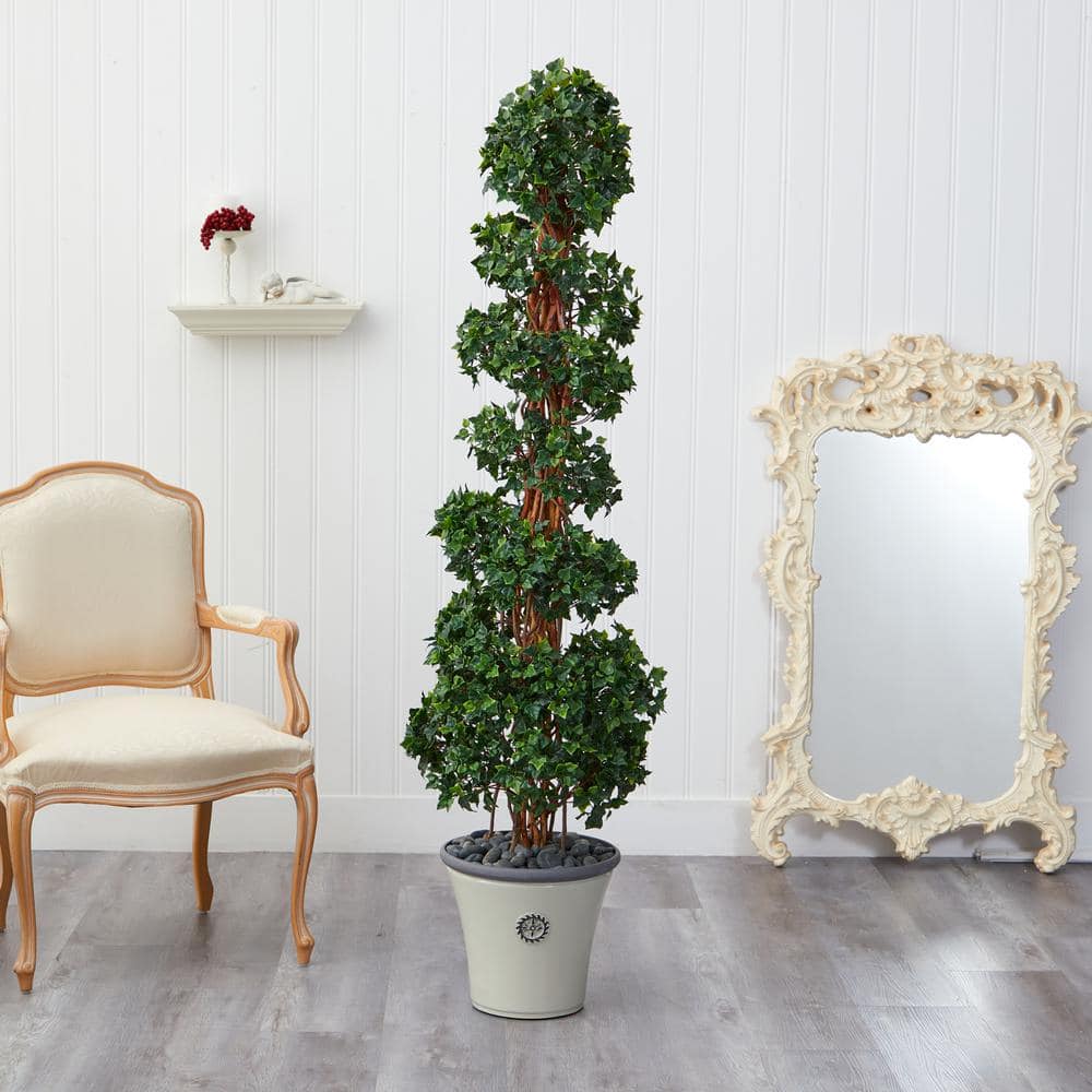 68 in. Indoor/Outdoor English Ivy Topiary Spiral Artificial Tree in Decorative Planter UV Resistant