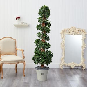 68 in. Indoor/Outdoor English Ivy Topiary Spiral Artificial Tree in Decorative Planter UV Resistant