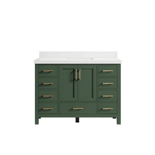 Willow Collections Malibu 48 in. W x 22 in. D x 36 in. H Bath Vanity in Lafayette Green with 2 in. White Quartz Top