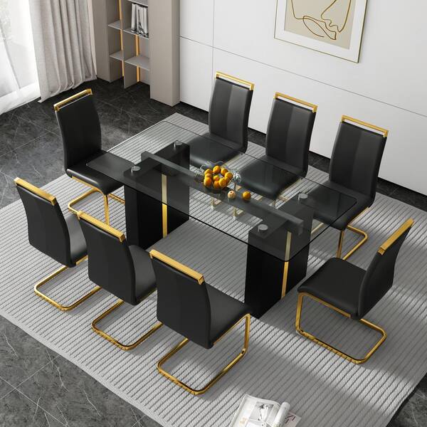 Black tinted glass dining table discount