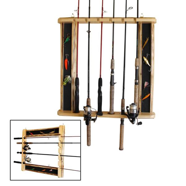 Rush Creek Creations Rustic 6 Fishing Rod Wall Storage Rack 3-Minute Assembly - Versatile Configurations