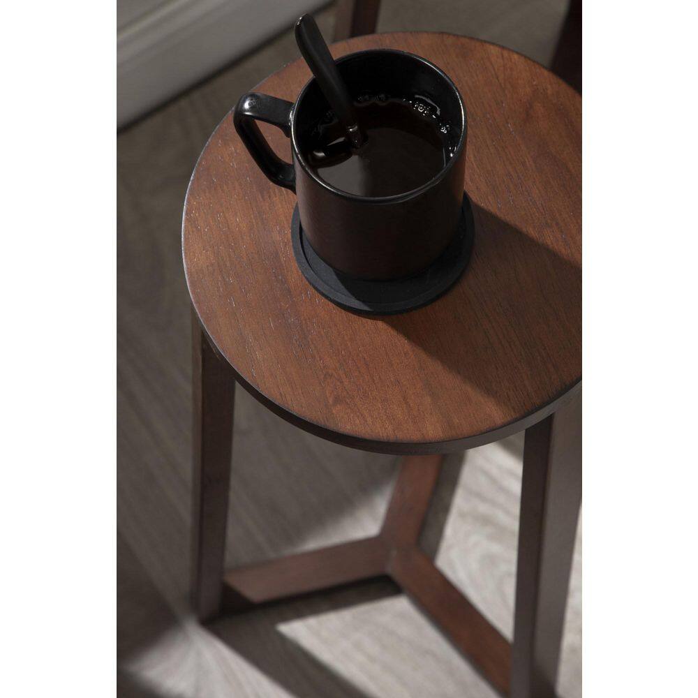 Walnut Brown Round Wood Nesting Tables, Set of 2