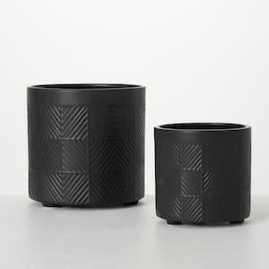8.25 in. and 6 in. Onyx Footed Ceramic Planter Pots (Set of 2)