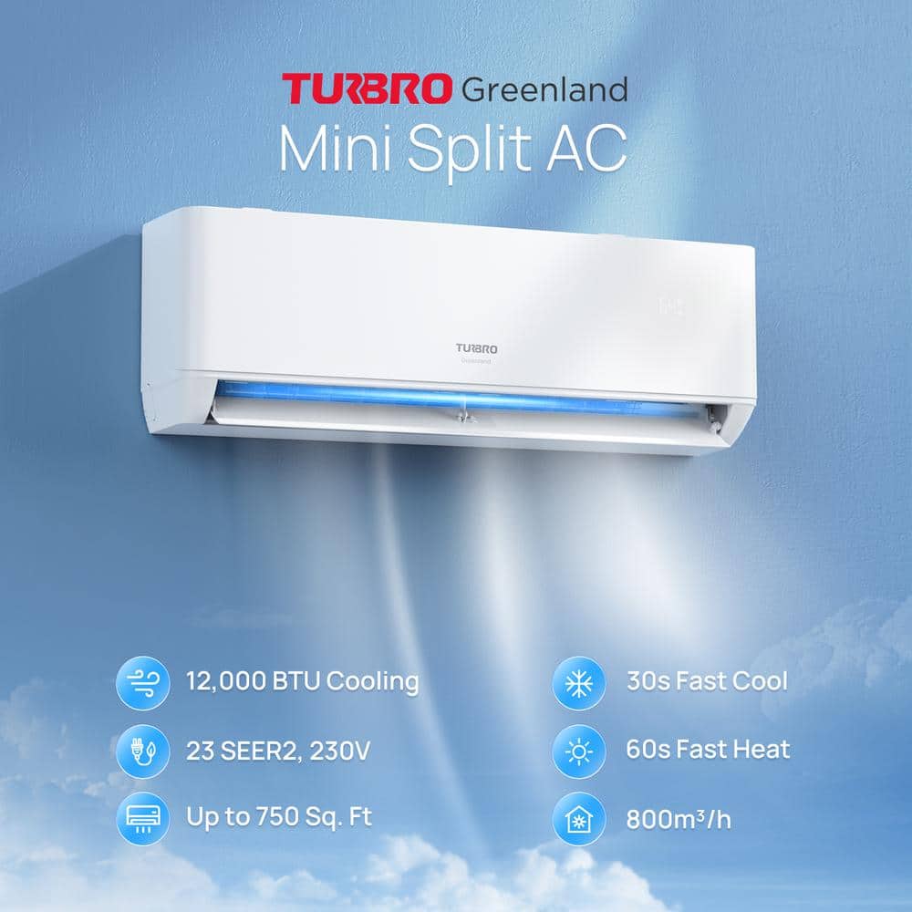 TURBRO 12,000 BTU White Ductless Mini Split AC with Heat Pump