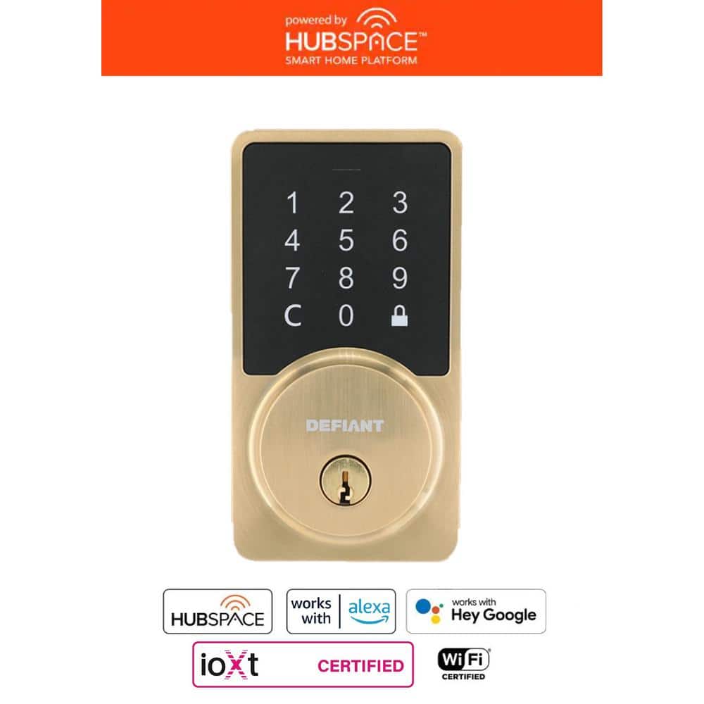 Square Brushed Gold Electronic Single Cylinder Deadbolt Wi-Fi Enabled Power