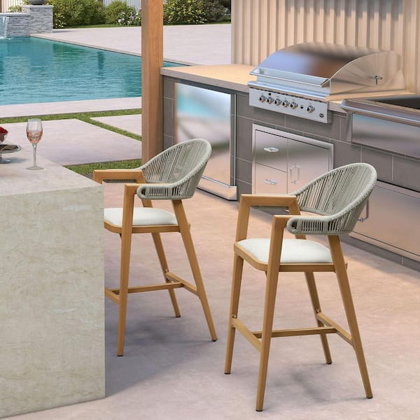 PURPLE LEAF Aluminum Modern Rattan Bar Height Outdoor Bar Stool