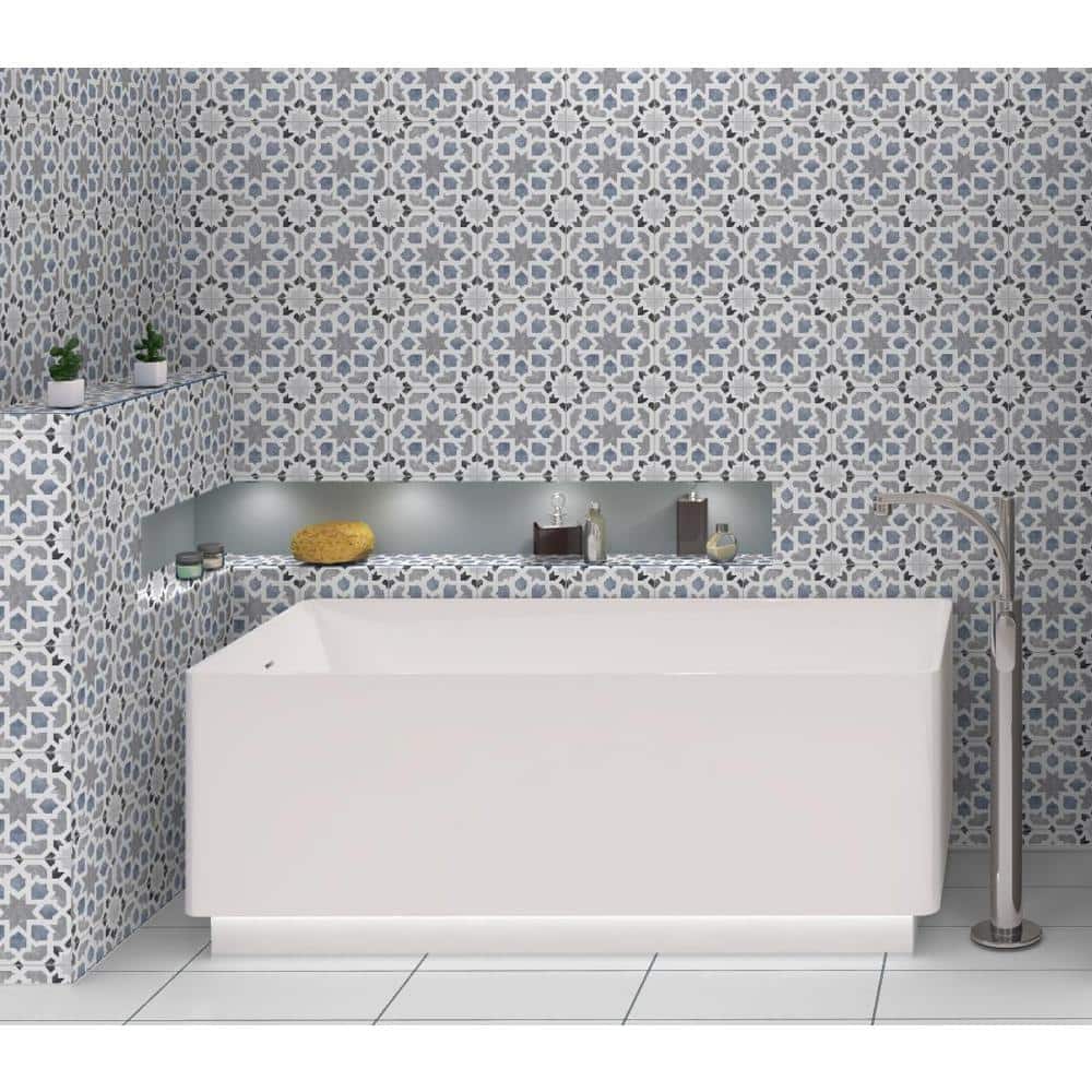Luv Charmed Blue and Gray 8" Glazed Porcelain Tile