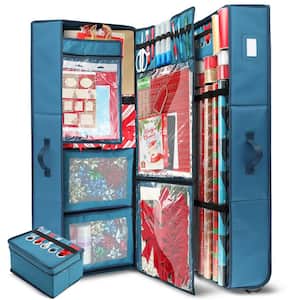 Blue Extra-large Christmas Wrapping Paper Storage Box with Wheels