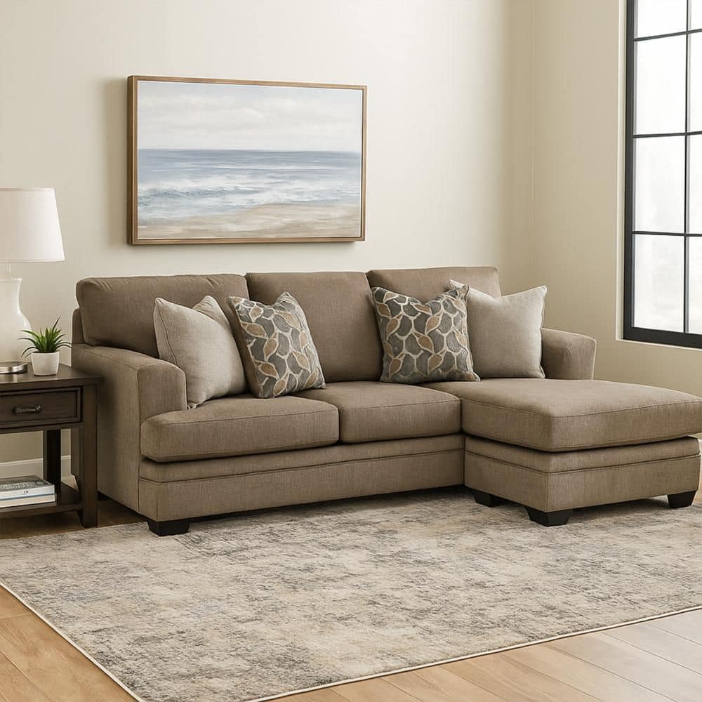 Ead 92 in. Recessed Arms 2-Piece Polyester L Shaped Sectional Sofa Chaise in. Brown and Black with 4-Accent Pillows price history on PriceWatchPro
