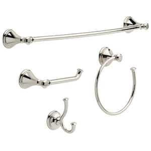 Cassidy 4-Piece Bath Hardware Set with 24 in. Towel Bar, Toilet Paper Holder, Towel Ring, Towel Hook in Polished Nickel