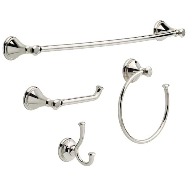 Delta Cassidy 4-Piece Bath Hardware Set with 24 in. Towel Bar, Toilet Paper Holder, Towel Ring, Towel Hook in Polished Nickel