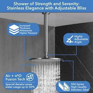 Single Handle 3-Spray Shower Faucet 1.8 GPM 10 in. Round Ceiling Mounted with Pressure Balance in Brushed Nickel & 4-Jet