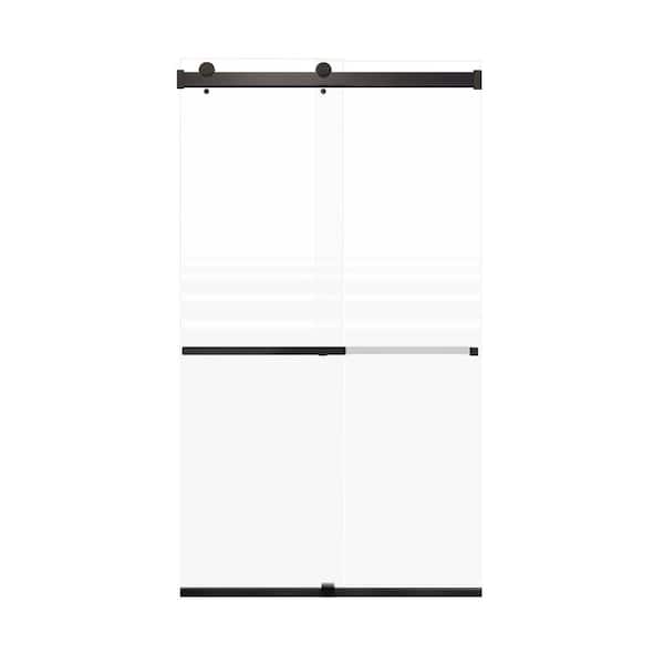 Transolid Brianna 48 in. W x 80 in. H Sliding Frameless Shower Door in Matte Black with Frosted Glass