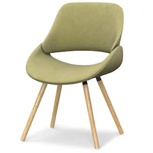 Malden Mid Century Modern Bentwood Dining Chair with Light Wood in Acid Green Woven Fabric