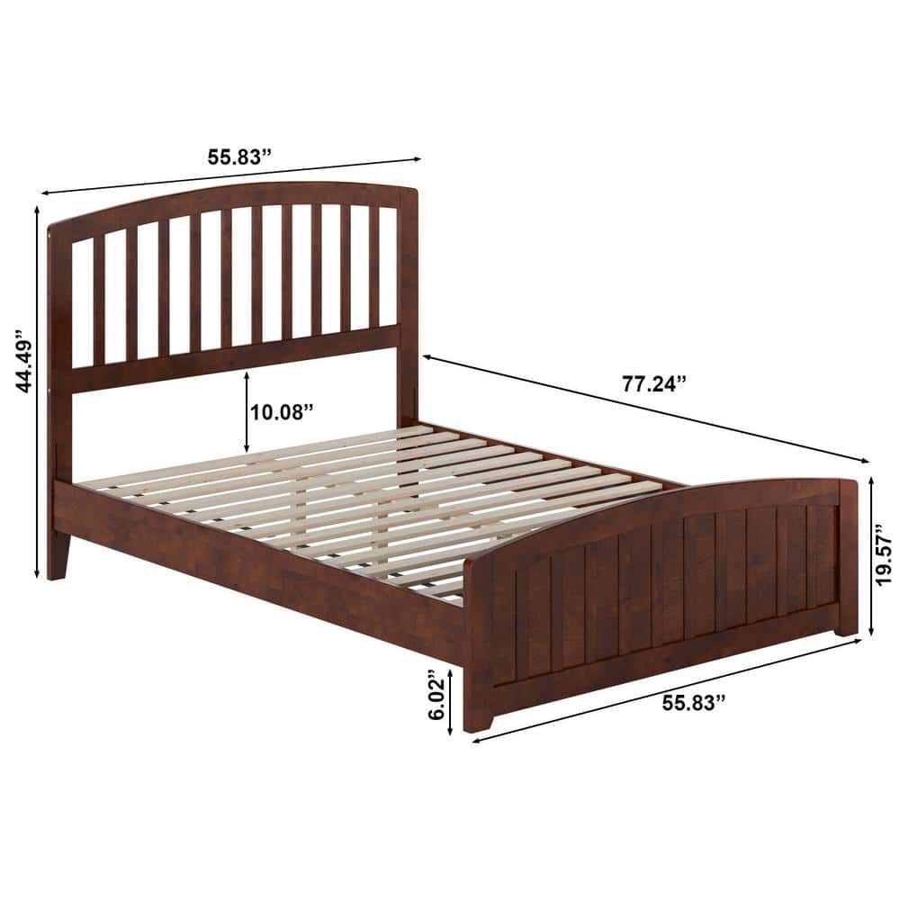 Quincy Walnut Full Solid Wood Low Profile Platform Bed with Slatted Headboard