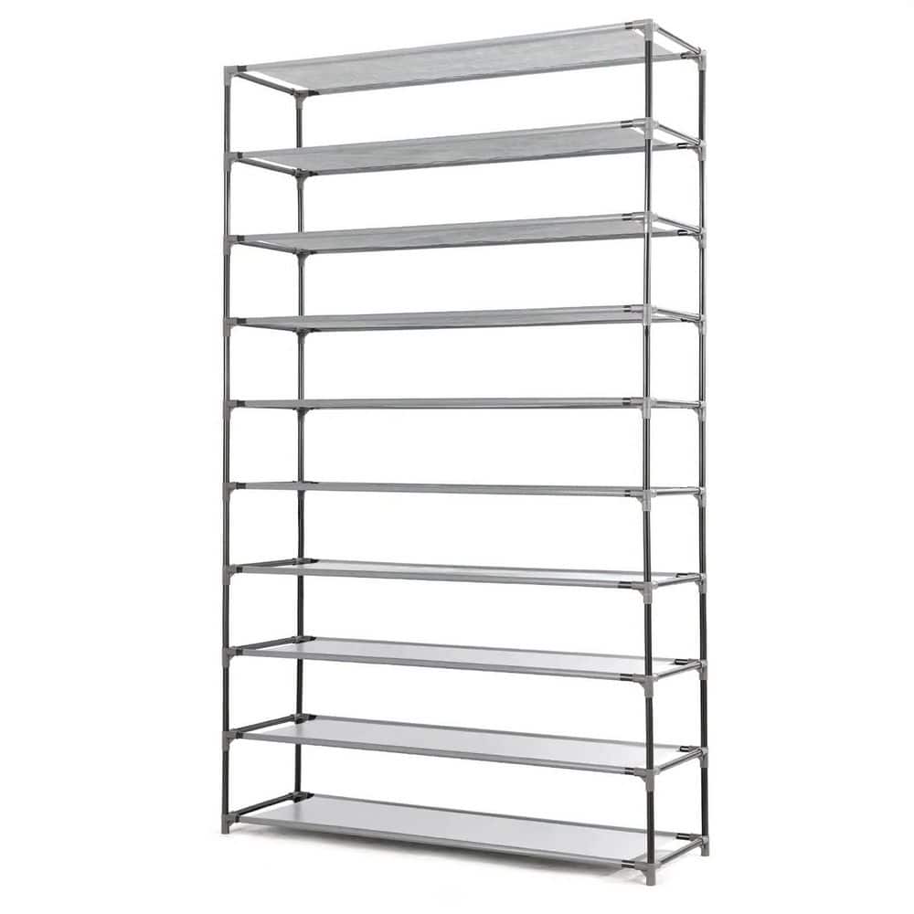 59.5 in. H 45-Pair 10-Tier Gray Metal Shoe Rack shoes-637 - The Home Depot