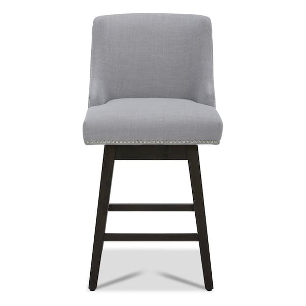 Spruce & Spring Martin 26 in. Light Gray High Back Solid Wood Frame Swivel Counter Height Bar Stool with Fabric Seat
