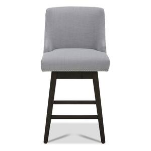 Martin 26 in. Light Gray High Back Solid Wood Frame Swivel Counter Height Bar Stool with Fabric Seat
