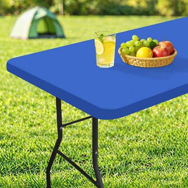 72 in. x 30 in. Fitted Tablecloth Waterproof Elastic Edge Blue 1-Piece WLL2355