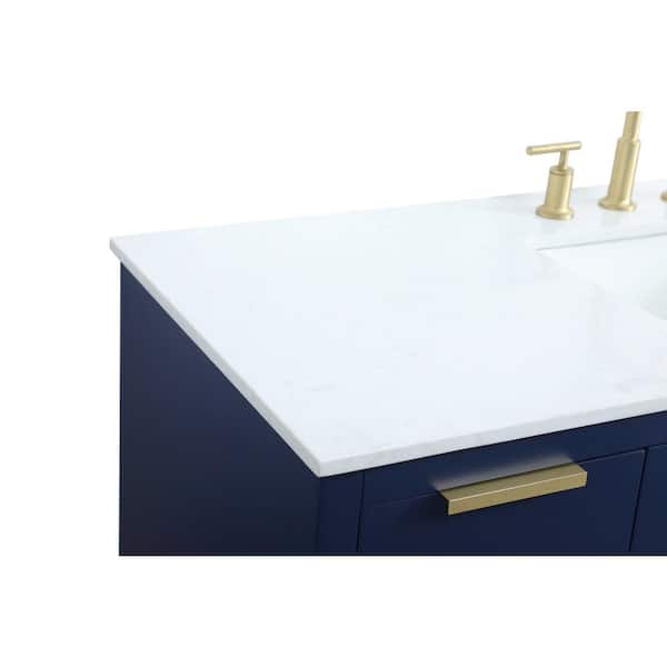 54 in. W x 22 in. D x 34 in. H Bath Vanity in Blue with Calacatta White Engineered Marble Top