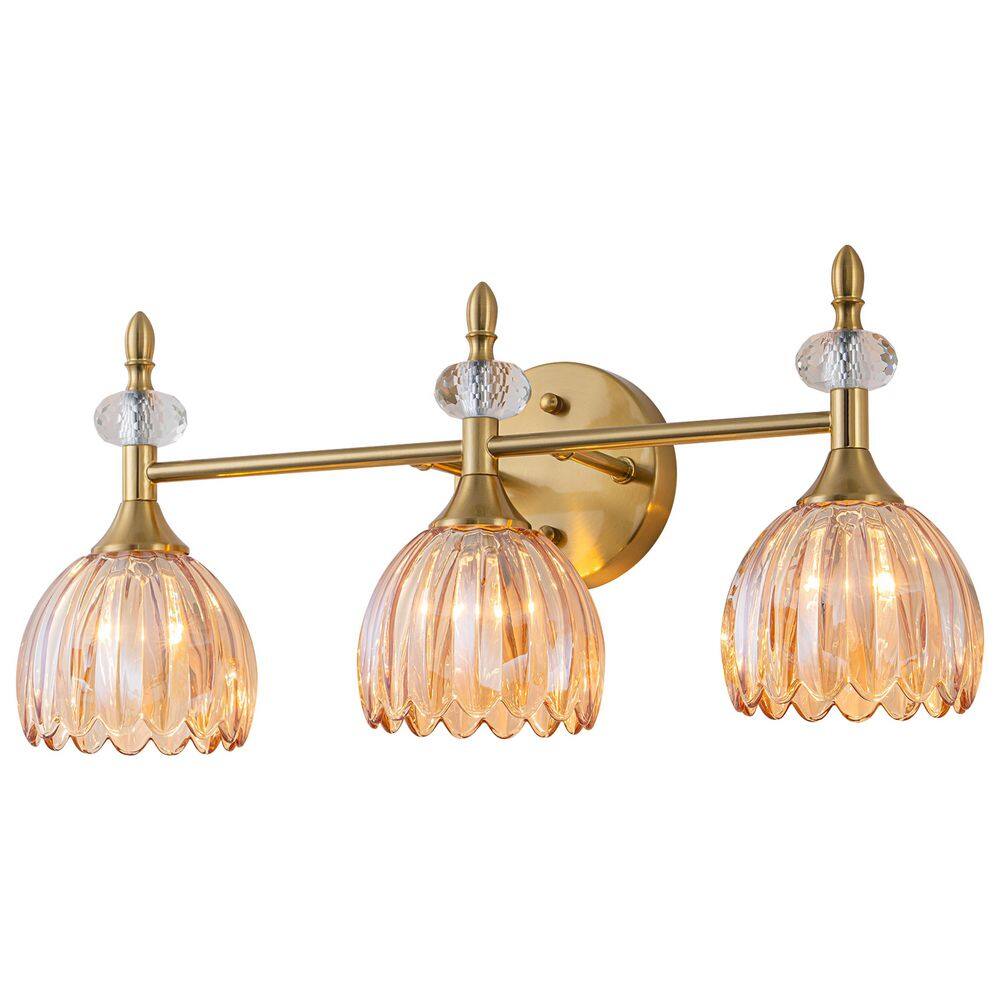 20 in. 3-Light Modern Gold Bathroom Vanity Light with Amber Glass Shades for Bathroom Mirror Bedroom Hallway Wall Sconce price history on PriceWatchPro