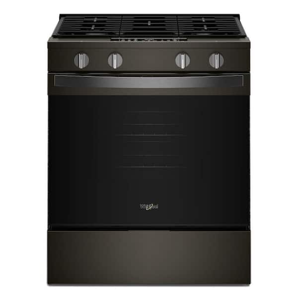 30 in. 4 Burners Slide-In Gas Range in Black-on-Stainless with Air Cooking Technology and Steam Clean