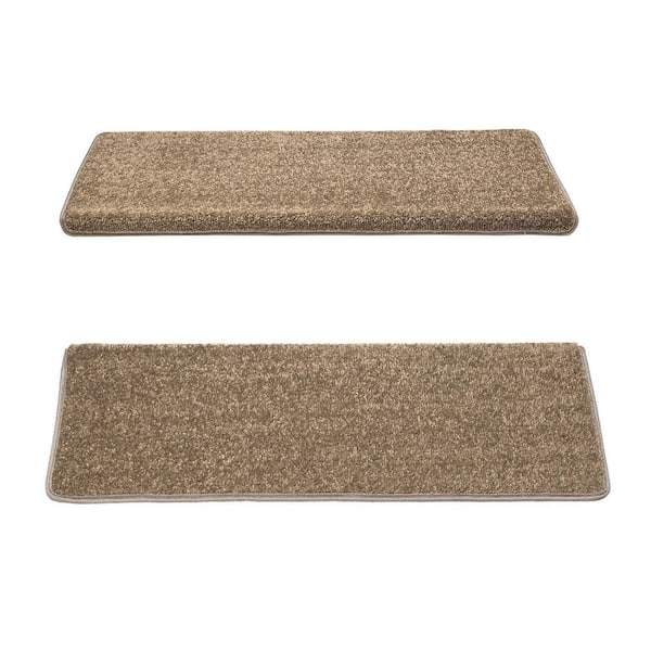 PURE ERA Camel 9.5 in. x 30 in. x 1.2 in. Bullnose Polypropylene Non-slip Carpet Stair Tread Cover With Landing Mat (Set of 15)