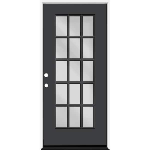 Reliant 32 in. x 80 in. FullLite 15L SDL Clear Glass RHIS Black Finish Fiberglass Prehung Front Door w/4-9/16 Jamb